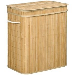 Cesto de ropa sucia de bambú con tapa, 90 L, 2 compartimentos, 54,2x35,2x59,5 cm, natural