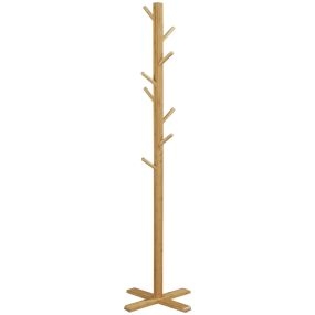 Perchero de pie de bambú con 8 ganchos, forma de árbol, 49,5x49,5x178 cm, natural