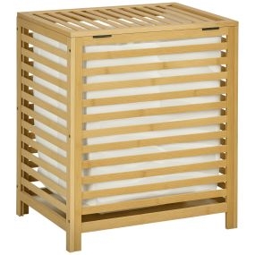 Cesto para ropa sucia de bambú 55L con tapa, 2 asas y bolsa extraíble, 50x36x60 cm natural