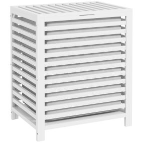 Cesto para ropa sucia de bambú 55L con tapa, 2 asas y bolsa extraíble, blanco 50x36x60 cm