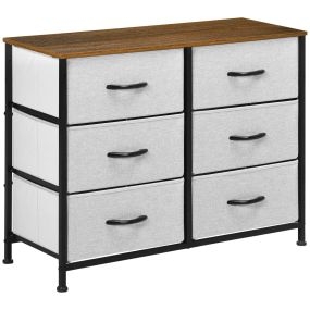Cómoda cajonera moderna de 6 cajones de tela plegable 80x30x62,5 cm gris y marrón