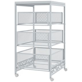 Carrito auxiliar con ruedas de 3 niveles con 3 cestas 34x29,5x57,5 cm blanco