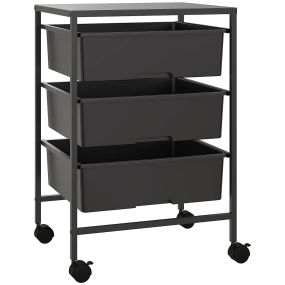 Carrito de almacenamiento de 4 niveles con ruedas, 3 cestas, acero, negro, 40,8x33,5x60,5 cm