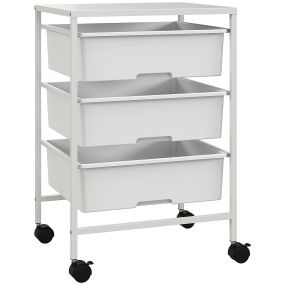 Carrito de almacenamiento de 4 niveles con ruedas, 3 cestas, acero, blanco, 40,8x33,5x60,5 cm