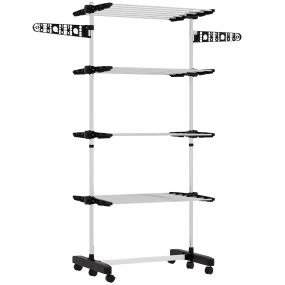 Tendedero vertical plegable de acero inoxidable con 6 ruedas, 2 laterales abatibles, negro y plata