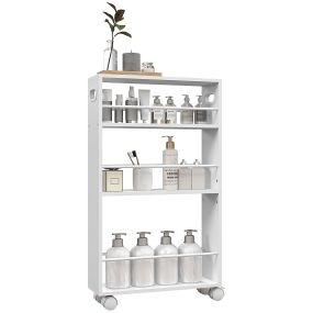 Carrito auxiliar con ruedas de 3 niveles con barandillas laterales y asas 45x15x80 cm blanco