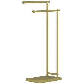 Toallero de pie de 2 niveles en forma de L, metálico, dorado, 35,5x20x78 cm