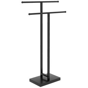 Toallero de Pie de Metal, Toallero Escalera de Baño con 2 Barras en Forma de T, Estilo Moderno, 50x18,5x85 cm, Negro