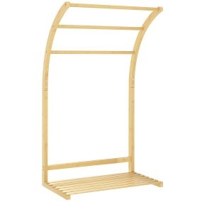 Toallero de pie de bambú con 3 barras y estante, 50x29x84 cm, natural