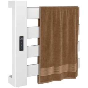 Toallero eléctrico de pared 130W de aleación de aluminio con control WiFi, pantalla táctil, temporizador, 4 barras, temperatura ajustable, bajo consumo, IPX4, blanco