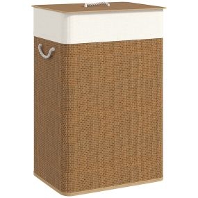 Cesto de ropa sucia de bambú con tapa 72 L y bolsa interior extraíble 40x30x60 cm marrón