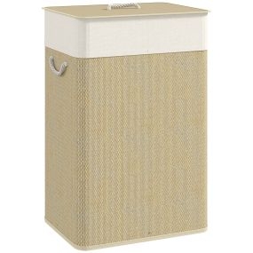 Cesto de ropa sucia de bambú con tapa 72L y bolsa interior extraíble 40x30x60 cm natural