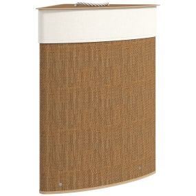 Cesto de ropa sucia de bambú para esquina 55L con tapa y asa, 35x35x60 cm, marrón