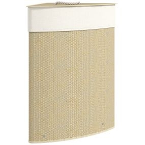 Cesto para ropa sucia de bambú para esquina 55L con tapa y asa crema 35x35x60 cm