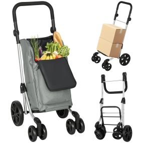 Carrito de compra plegable de aluminio 46 L con bolsa térmica, 6 ruedas y asa ajustable, gris