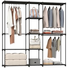 Armario abierto de ropa 182x43x185 cm con 8 estantes de tela y barras de metal negro