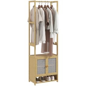 Perchero con armario de bambú con zapatero y estante ajustable 53x31x168 cm natural