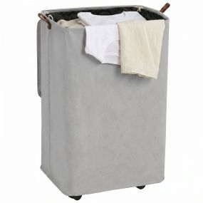 Cesto de Ropa Sucia con Tapa y Ruedas, 50L, Cesta de Ropa Sucia Plegable con Bolsa con Cordón Extraíble y Lavable, para Lavandería, Dormitorio, Baño, 40x30x65 cm, Gris