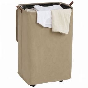Cesto de Ropa Sucia con Tapa y Ruedas, 50L, Cesta de Ropa Sucia Plegable con Bolsa con Cordón Extraíble y Lavable, para Lavandería, Dormitorio, Baño, 40x30x65 cm, Camel