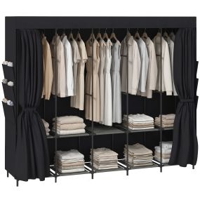Armario de tela con 5 barras, 5 estantes y 6 bolsillos laterales, 212x45x167 cm, gris