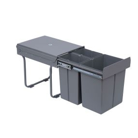 Cubo de basura de cocina bajo fregadero 3 contenedores reciclaje 1x20L y 2x10L gris 48x34,2x41,8 cm