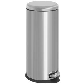 Cubo de basura con pedal, cierre interno extraíble, 30 L, acero inoxidable, plateado, 29,2x62,9 cm