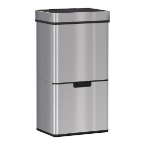 Cubo de basura automático inteligente de acero inoxidable 72 L con sensor infrarrojo y 2 compartimentos gris 42x30x81 cm