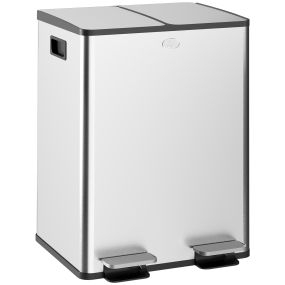 Cubo de basura de cocina 2x20L de acero inoxidable con pedal y tapas de cierre suave plata