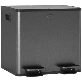 Cubo de Basura de Cocina con 2 Compartimentos 2x15L Papelera Cocina de Acero Inoxidable con Pedal Tapas de Cierre Suave y Cubo Extraíble para Reciclaje Residuos Restos de Comida Negro