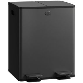 Cubo de Basura de Cocina con 2 Compartimentos 2x20L Papelera Cocina de Acero Inoxidable con Pedal Tapas de Cierre Suave y Cubo Extraíble para Reciclaje Residuos Restos de Comida Negro