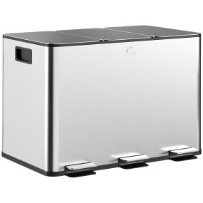Cubo de basura de cocina 3 compartimentos 3x10L acero inoxidable plata con pedales y tapa suave