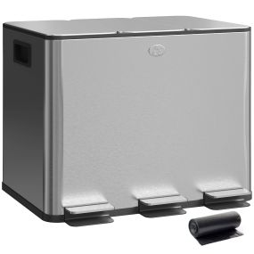 Cubo de basura de cocina 3 compartimentos 3x10L acero inoxidable con pedales y tapas suaves plata