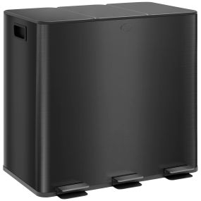Cubo de Basura de Cocina con 3 Compartimentos 3x15L Papelera de Cocina de Acero Inoxidable con Pedales Tapas de Cierre Suave y Cubo Extraíble para Reciclaje Residuos Restos de Comida Negro