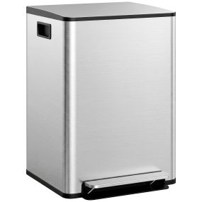 Cubo de basura de cocina de acero inoxidable con pedal, 2 compartimentos 2x30L, plata