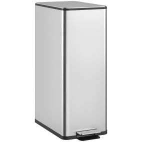 Cubo de Basura de Cocina de 20 L, Papelera Cocina Estrecha de Acero Inoxidable, con Tapa de Cierre Suave, Pedal y Cubo Extraíble, para Reciclaje Residuos, Restos de Comida, Plateado