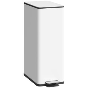 Cubo de Basura de Cocina de 20 L, Papelera Cocina Estrecha de Acero Inoxidable, con Tapa de Cierre Suave, Pedal y Cubo Extraíble, para Reciclaje Residuos, Restos de Comida, Blanco