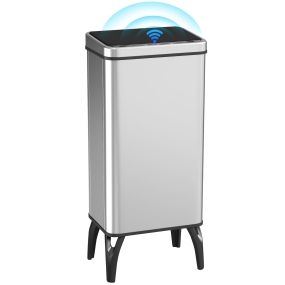 Cubo de Basura Cocina Automático 50 L, Papelera de Cocina de Acero Inoxidable con Sensor Infrarrojo, Cierre Suave, Patas, Anillo de Retención, Antihuellas, para Oficina, Hogar, Plata
