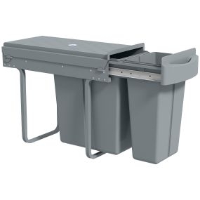 Cubo de basura bajo fregadero cocina 2 contenedores extraíbles 20L+10L gris