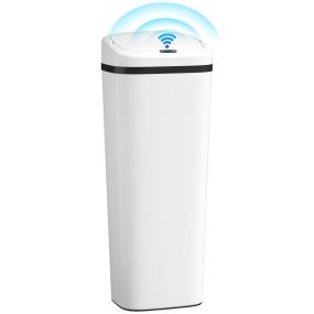Cubo de basura de cocina automático 50 L de acero inoxidable blanco con sensor infrarrojo y modo manual