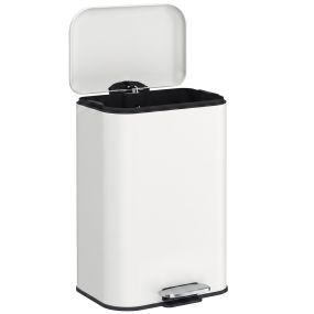 Cubo de Basura de Cocina de 20 L, Papelera Cocina Estrecha de Acero Galvanizado, con Tapa de Cierre Suave, Pedal, Cubo Extraíble, Antihuellas, para Reciclaje de Residuos, Crema