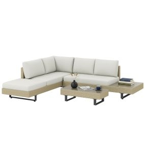 Conjunto de jardín de ratán 3 piezas beige con cojines, sofá 3 plazas, sofá 2 plazas y mesa de vidrio