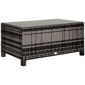 Mesa de jardín de ratán sintético con vidrio templado 85x50x39 cm gris