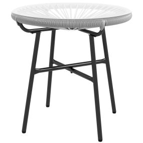 Mesa de jardín de ratán sintético redonda con tablero de vidrio templado y patas de metal gris Ø50x50 cm