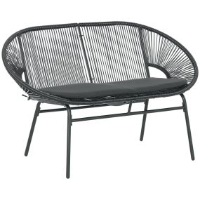 Silla Acapulco 2 plazas con reposabrazos, cojines, marco de acero, negro, 132x72x83 cm