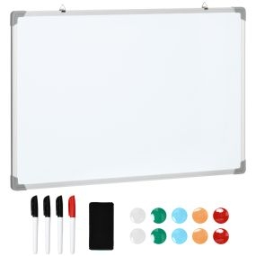 Pizarra blanca magnética 90x60 cm con bastidor de aluminio, borrador, 4 rotuladores y 10 imanes