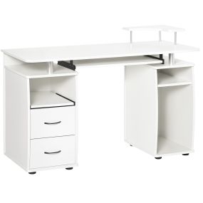 Escritorio con estanterías, 2 cajones, bandeja extraíble y soporte para monitor y CPU 120x55x85 cm blanco