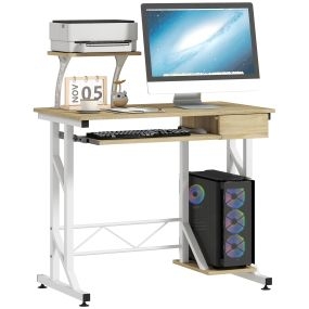 Mesa de escritorio con bandeja de teclado y cajón 90x50x100 cm roble