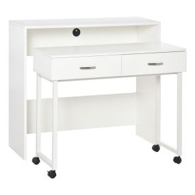 Conjunto de 2 escritorios apilables con ruedas y 2 cajones 100x36x88 cm blanco