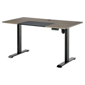 Escritorio de pie ajustable con 4 memorias 140x70x72-116 cm negro y madera natural