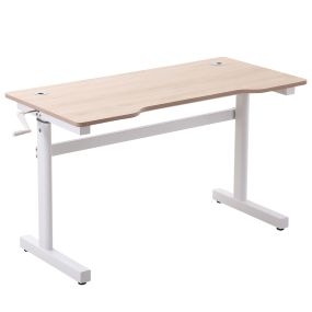 Escritorio de Pie 120x60x72-117 cm con Altura Ajustable Manual con Manivela Mesa para Ordenador para Oficina Estudio Salón Estilo Racing Carga 150 kg Natural